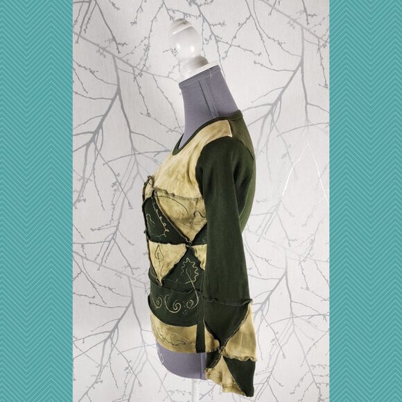 Unbranded Cutout Patchwork 100% Cotton Crewneck Cropped Tee - Picture 2 of 3